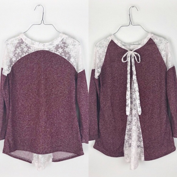 Tops - Maroon Long Sleeve Lace Detail Size Medium